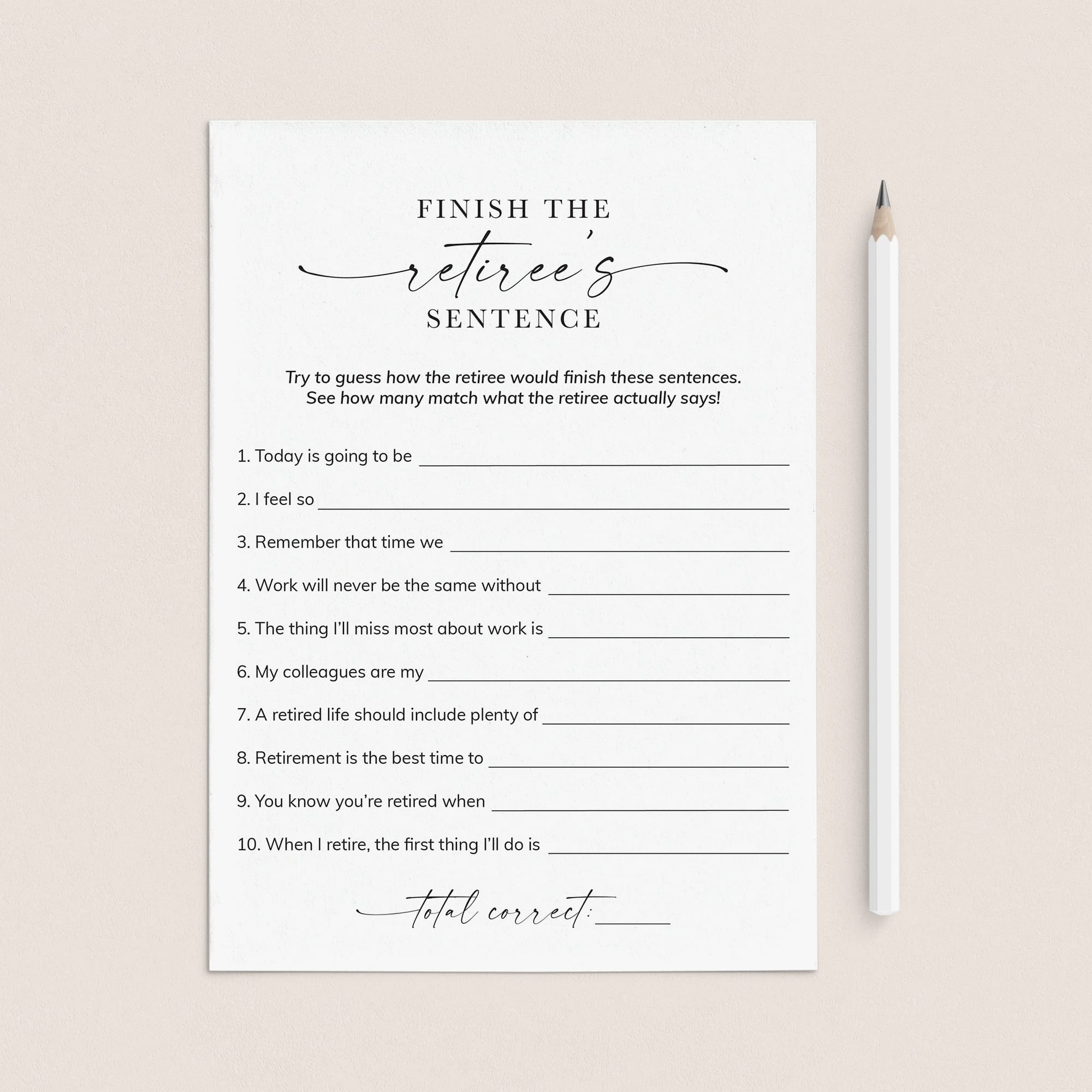 Finish The Retiree's Sentence Printable Retirement Icebreaker Game by LittleSizzle