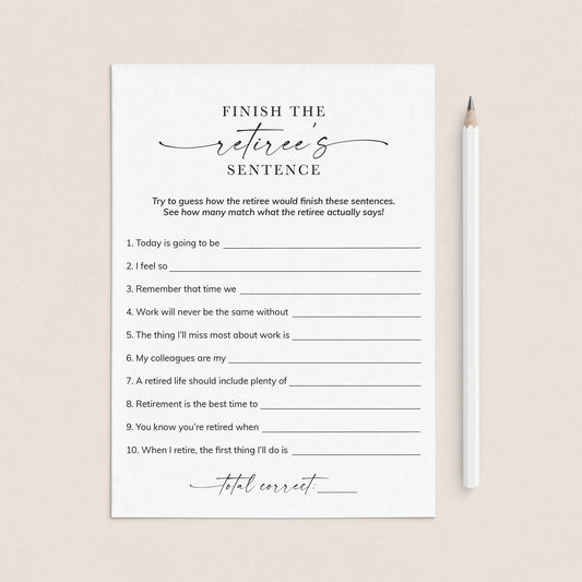 Finish The Retiree's Sentence Printable Retirement Icebreaker Game by LittleSizzle