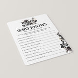 Skull Theme Bridal Shower Game Who Knows The Bride Best Printable
