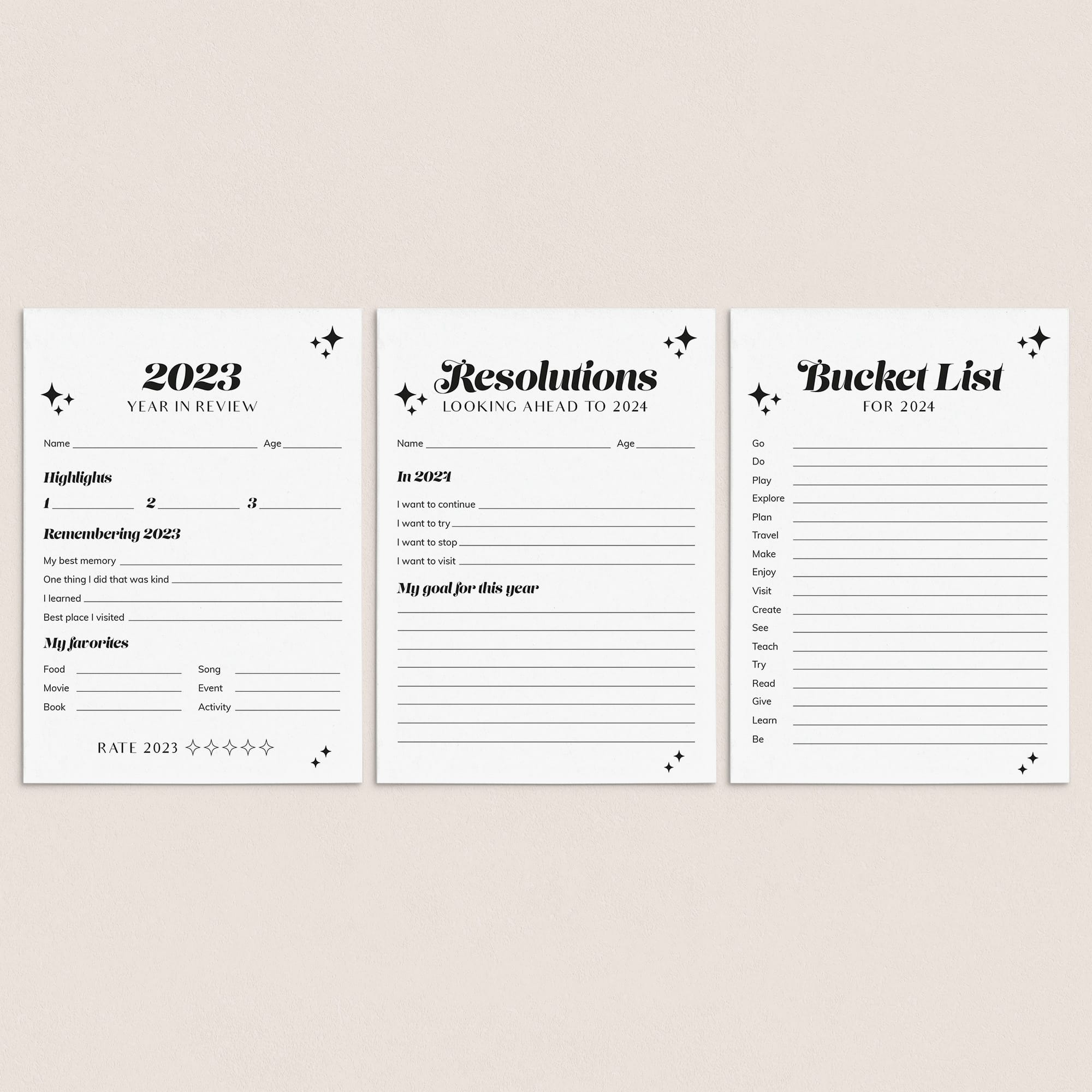 2024 New Year Resolution and Reflection Cards Printable by LittleSizzle