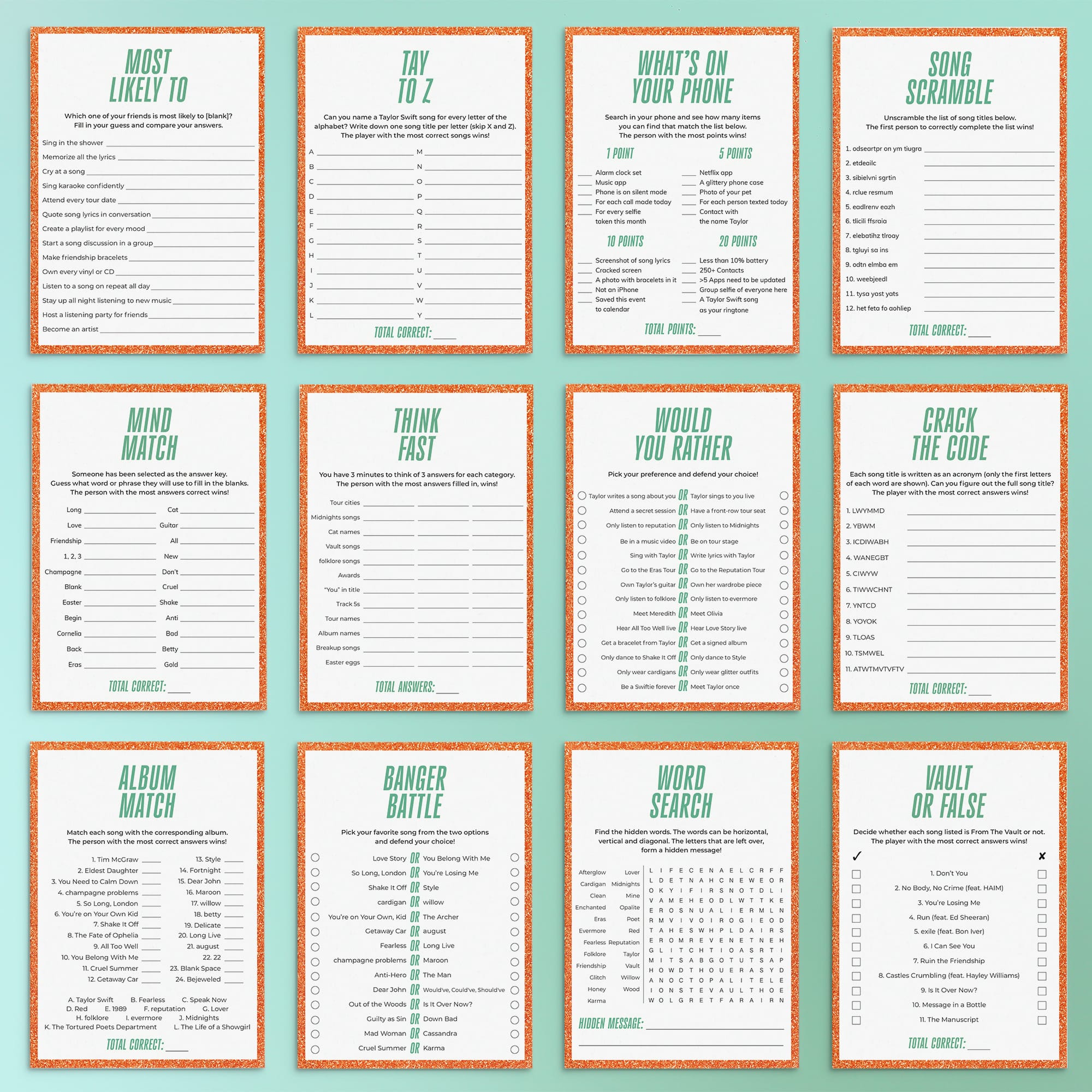 In My Showgirl Era Party Games and Activities Printable by Littlesizzle