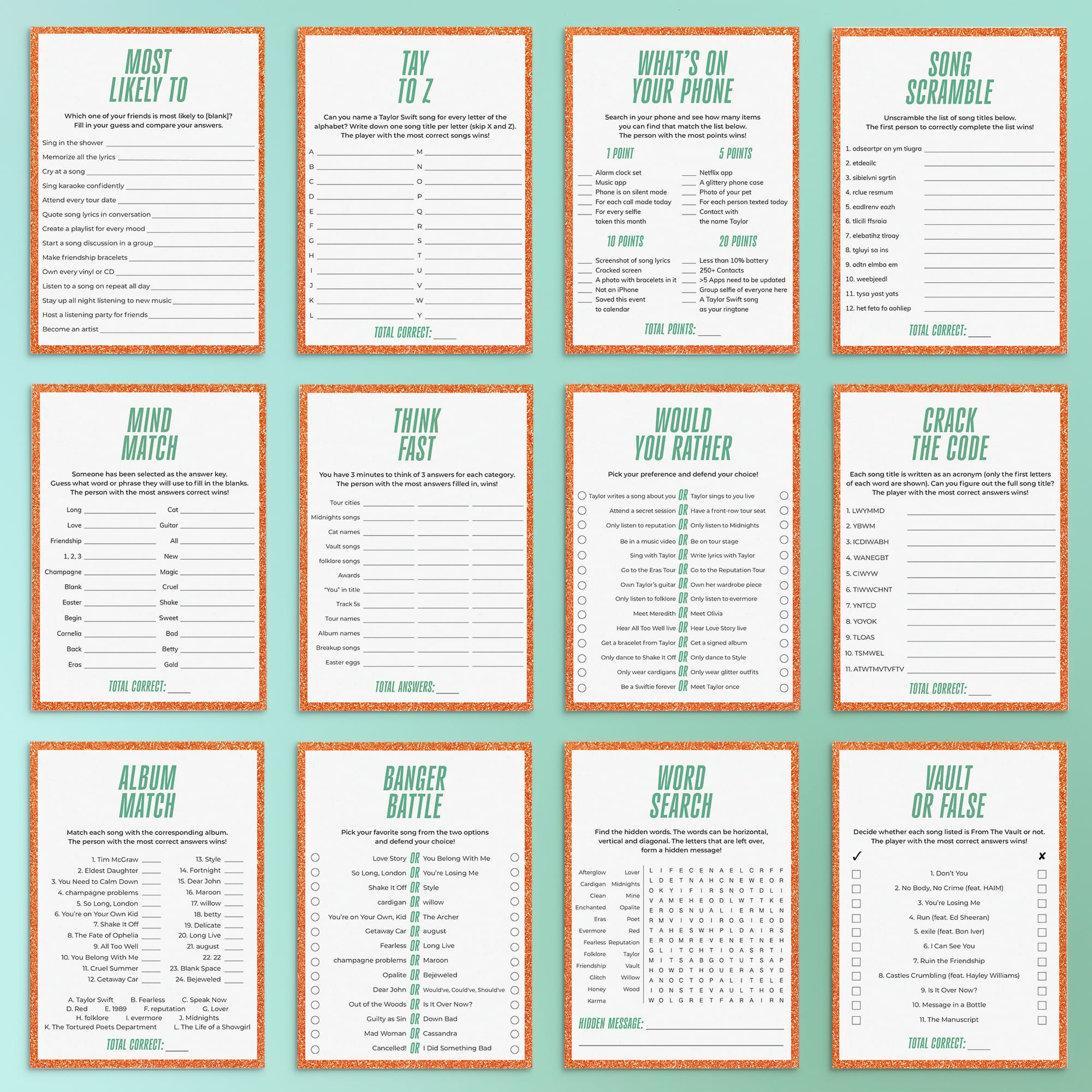 In My Showgirl Era Party Games and Activities Printable by LittleSizzle