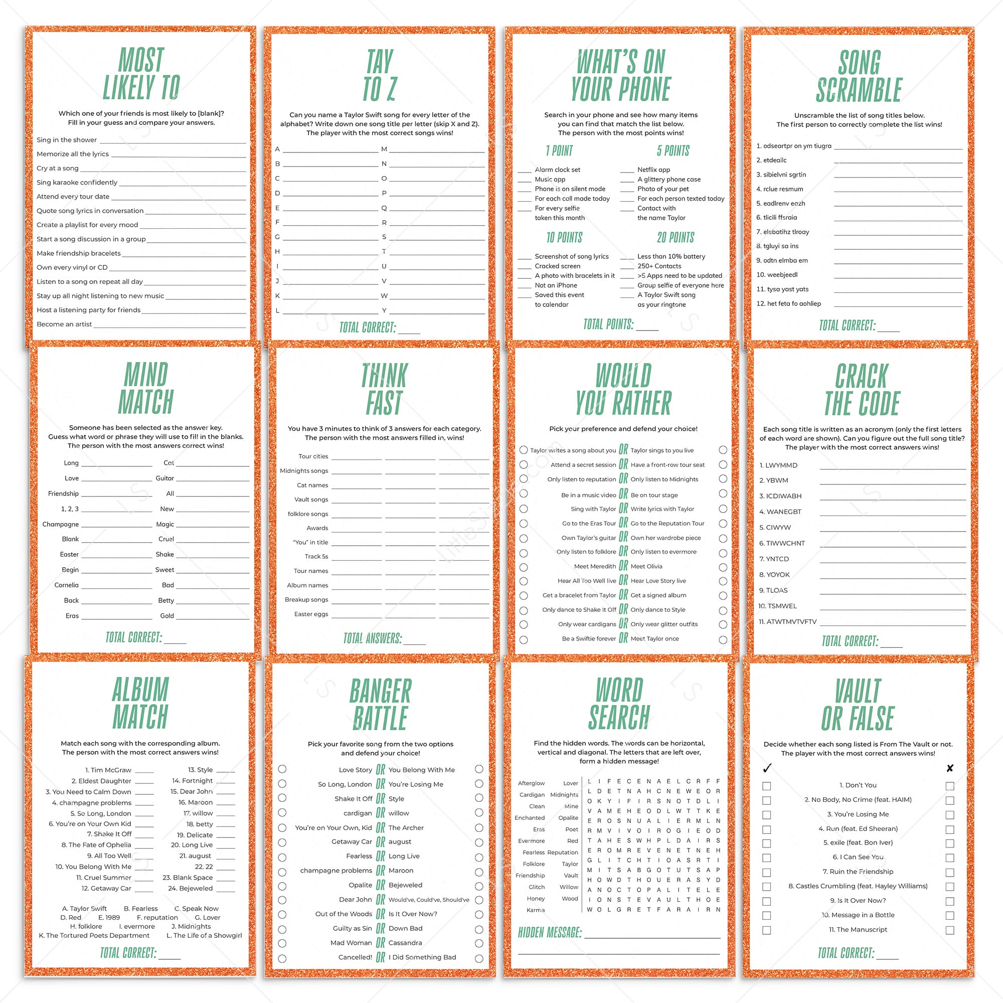 In My Showgirl Era Party Games and Activities Printable by LittleSizzle