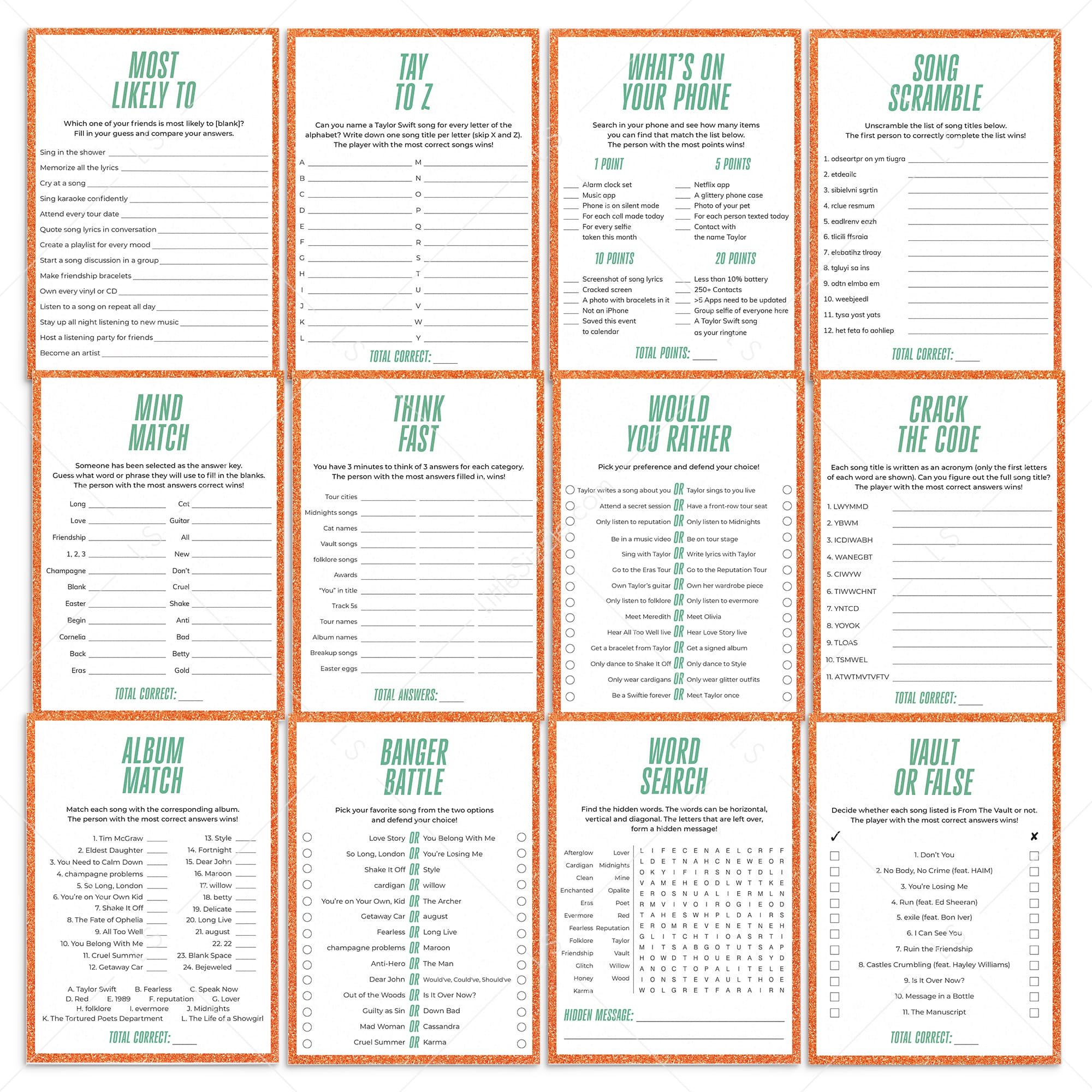 In My Showgirl Era Party Games and Activities Printable by Littlesizzle