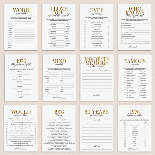 Married In 1976 50th Wedding Anniversary Party Games Bundle Golden by LittleSizzle