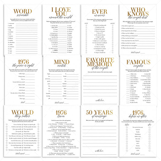 Married In 1976 50th Wedding Anniversary Party Games Bundle Golden by LittleSizzle