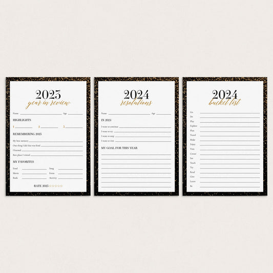 2023/2024 New Years Reflections and Resolutions Cards Printable by LittleSizzle