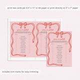 Coquette Galentine's Games with Pink and Red Bow Printable
