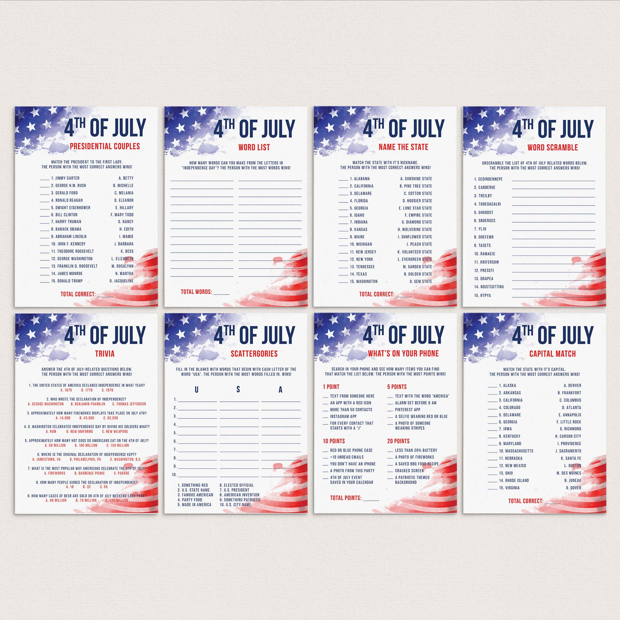 July 4 Games Bundle Instant Download by LittleSizzle