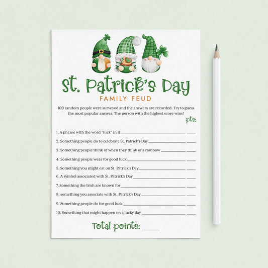 St. Patrick's Day Family Feud Questions and Answers Printable by LittleSizzle