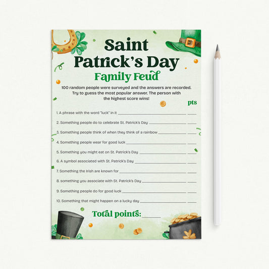 St. Patrick's Day Friendly Feud Game Questions and Answers Printable by LittleSizzle