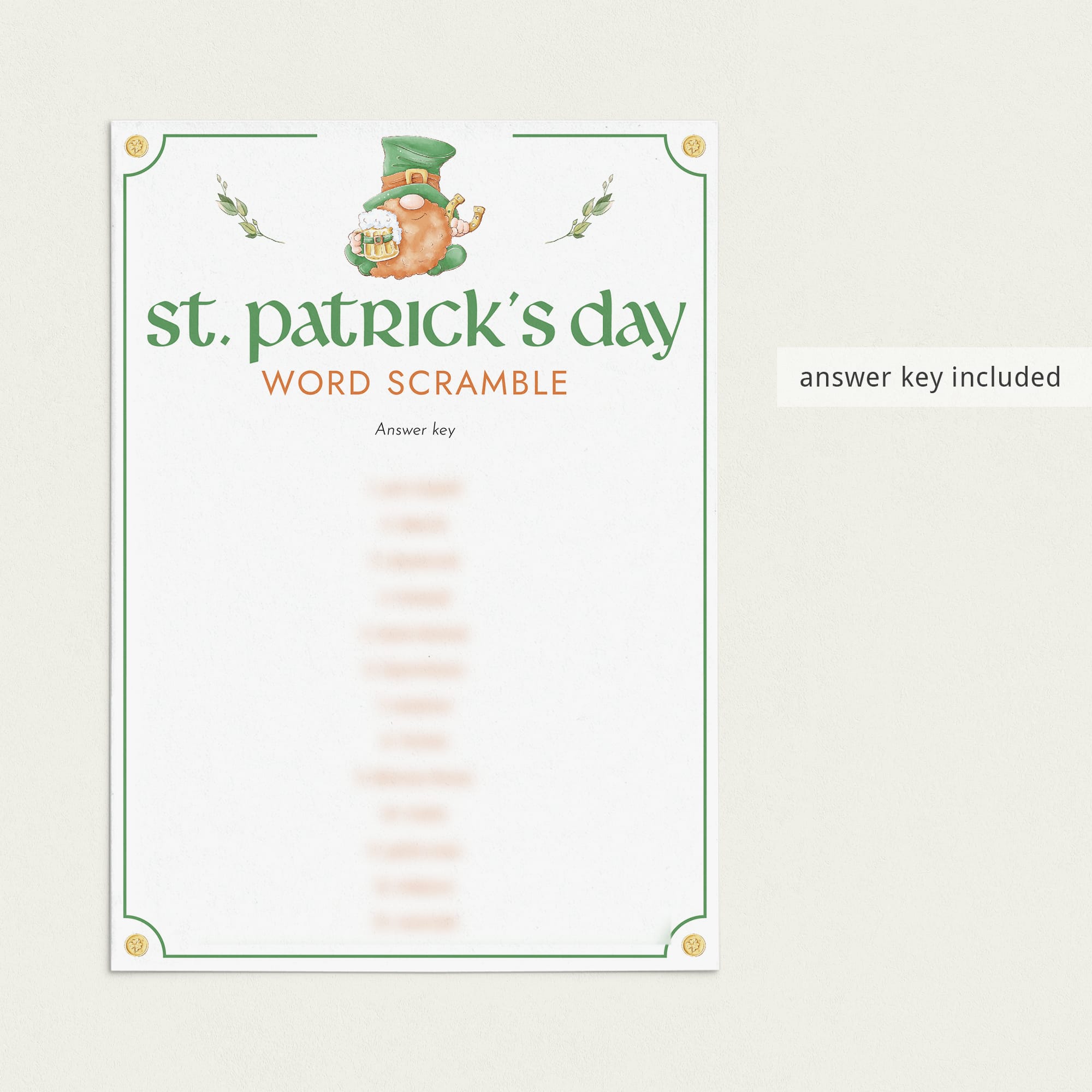St Patricks Day Word Scramble with Answer Key Printable LittleSizzle
