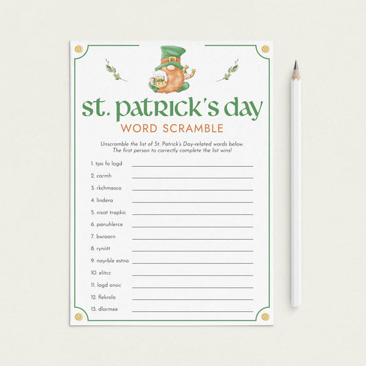 St Patricks Day Word Scramble with Answer Key Printable by LittleSizzle