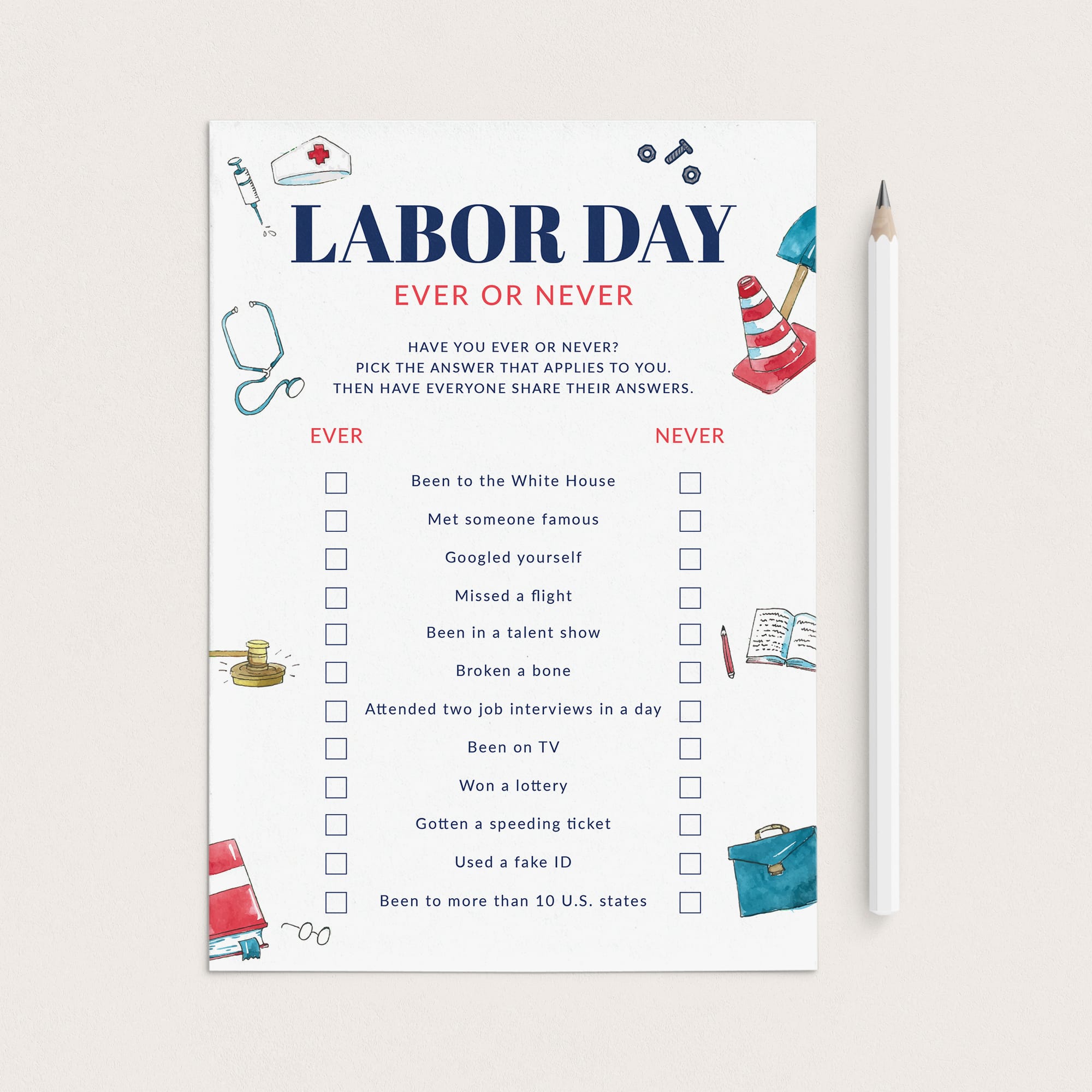 Labor Day Icebreaker Game Ever or Never by LittleSizzle