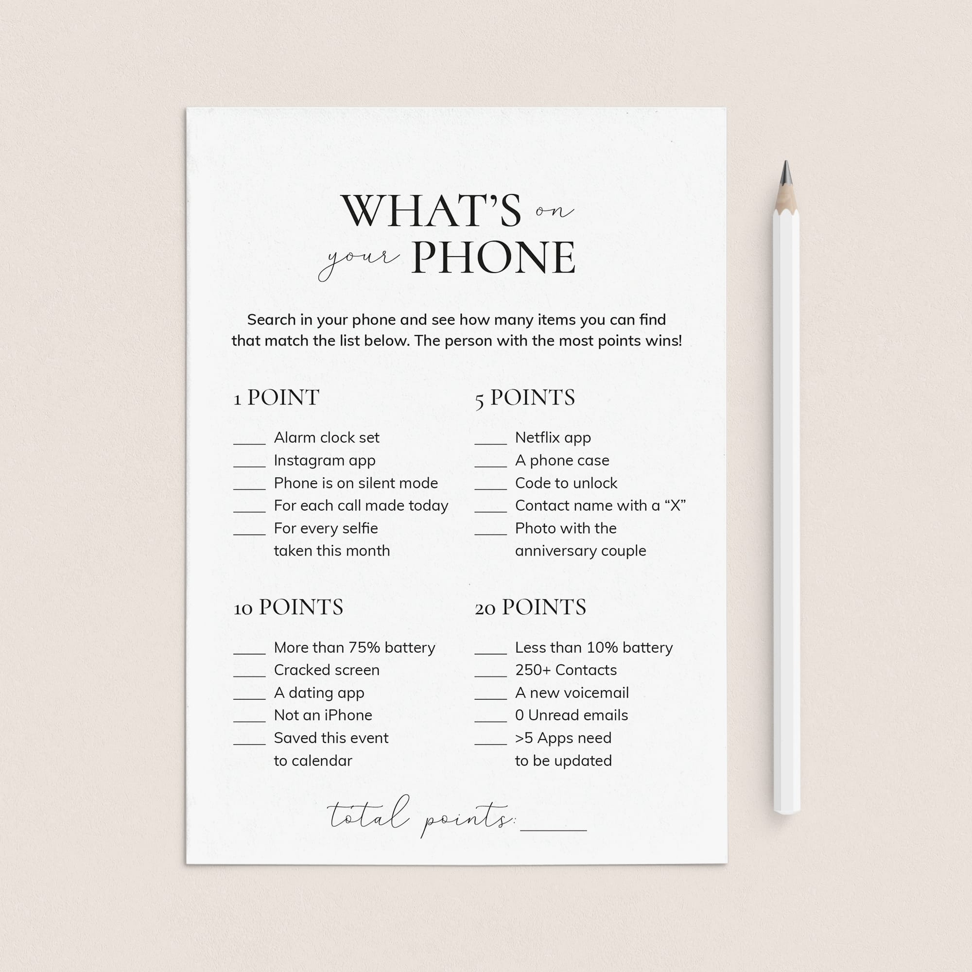 Anniversary Party Game What's On Your Phone Printable by LittleSizzle