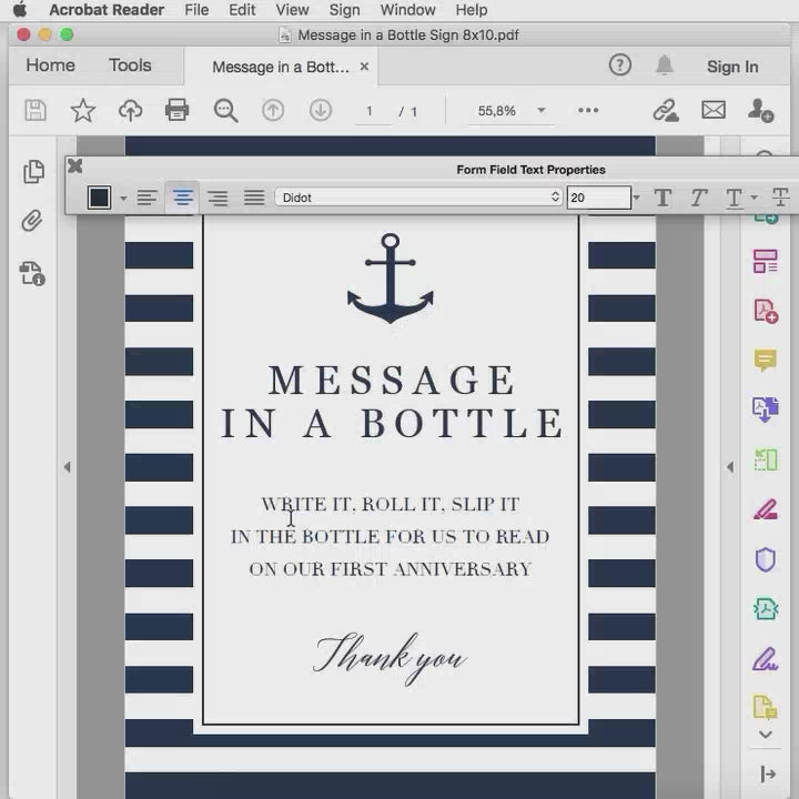 Nautical Wedding Guest Book Sign Message In A Bottle Editable Template