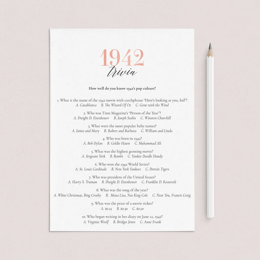 1942 Trivia Questions and Answers Printable
