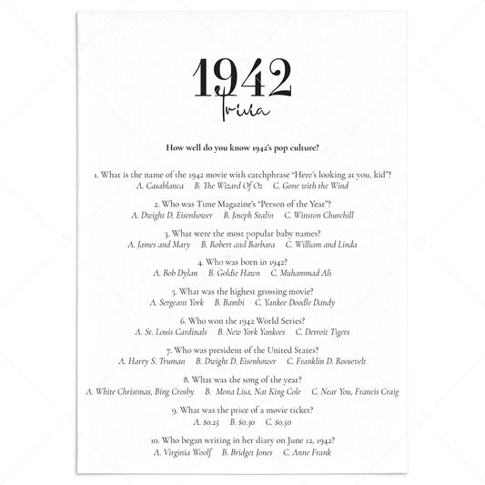 1942 Trivia with Answers Printable by LittleSizzle