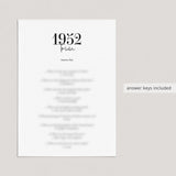 1952 Trivia with Answers Printable
