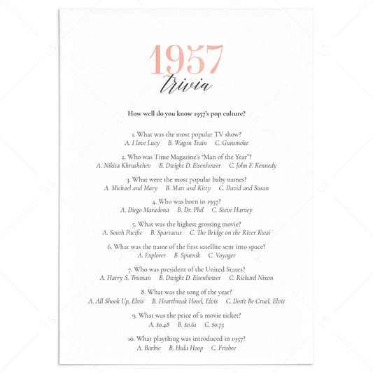 1957 Trivia Questions and Answers Printable by LittleSizzle
