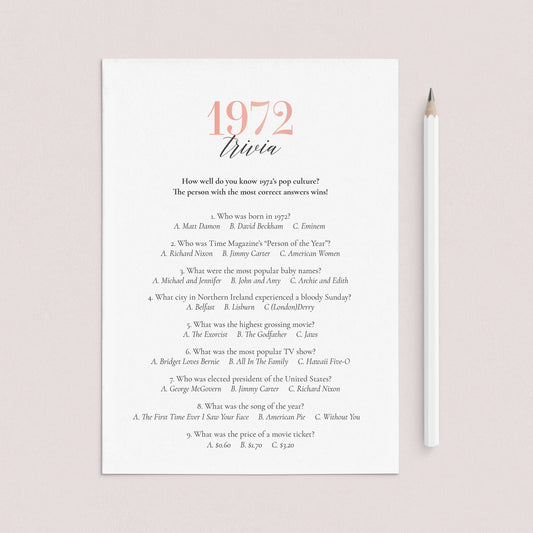 1972 Trivia Game with Answers Printable by LittleSizzle