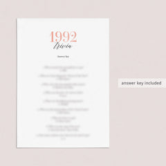 1992 Trivia Game with Answers Printable