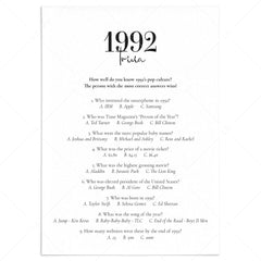 1992 Trivia Questions and Answers Printable by LittleSizzle