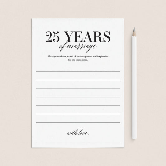 25th Wedding Anniversary Wishes & Advice Card Printable by LittleSizzle