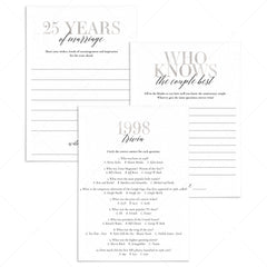 25th Anniversary Party Games Married in 1998 Printable by LittleSizzle
