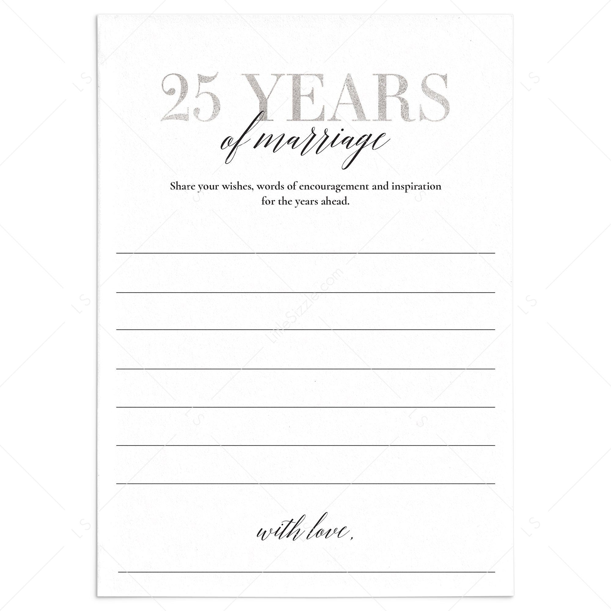 25th Anniversary Wishes & Advice Cards Silver by LittleSizzle