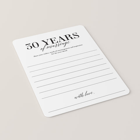 30th Wedding Anniversary Wishes &amp; Advice Card Printable | 30 Years of ...