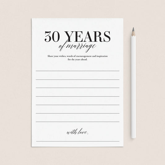 30th Wedding Anniversary Wishes & Advice Card Printable by LittleSizzle