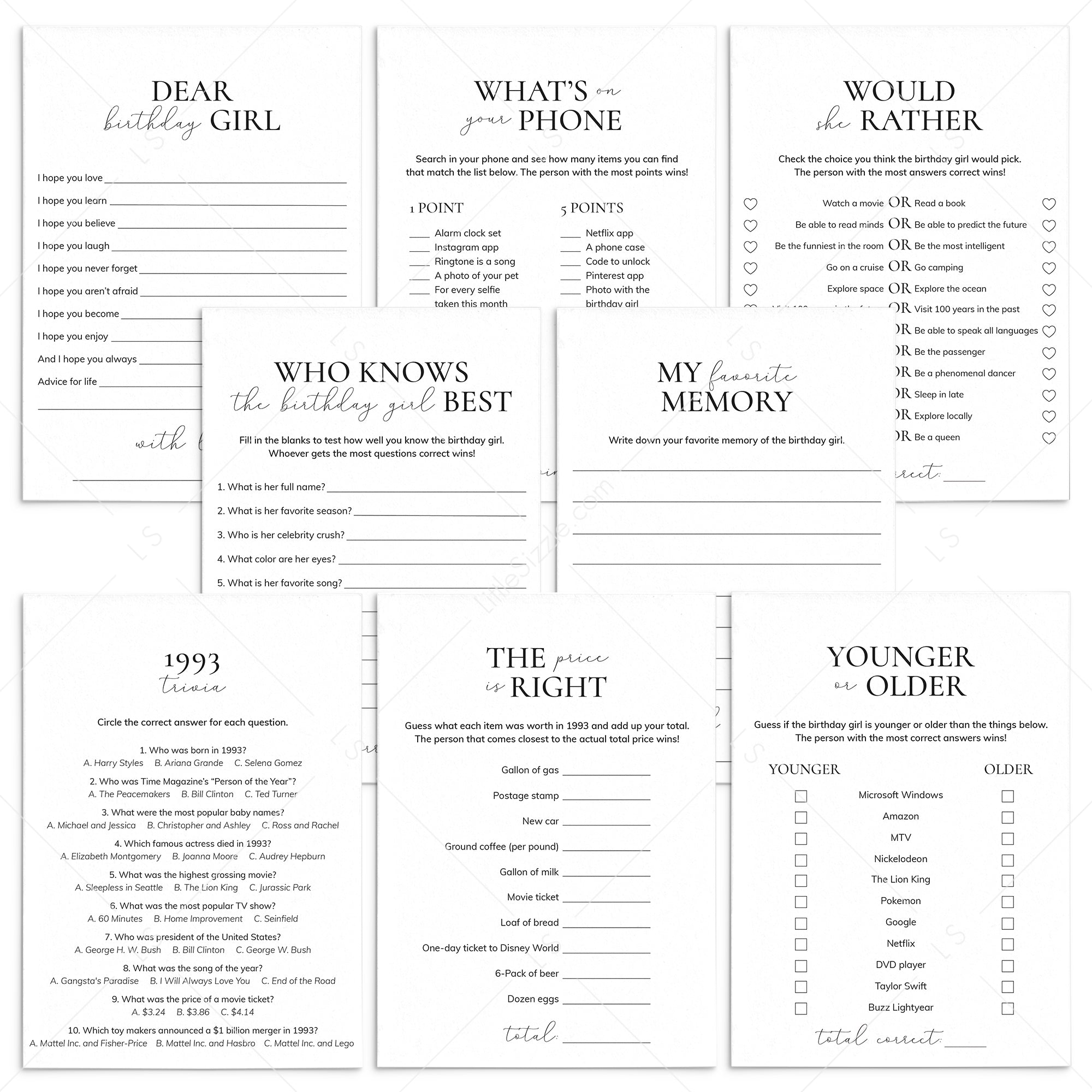 Born in 1993 Birthday Games for Her Printable by LittleSizzle