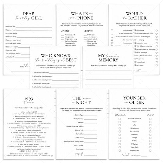 Born in 1993 Birthday Games for Her Printable by LittleSizzle