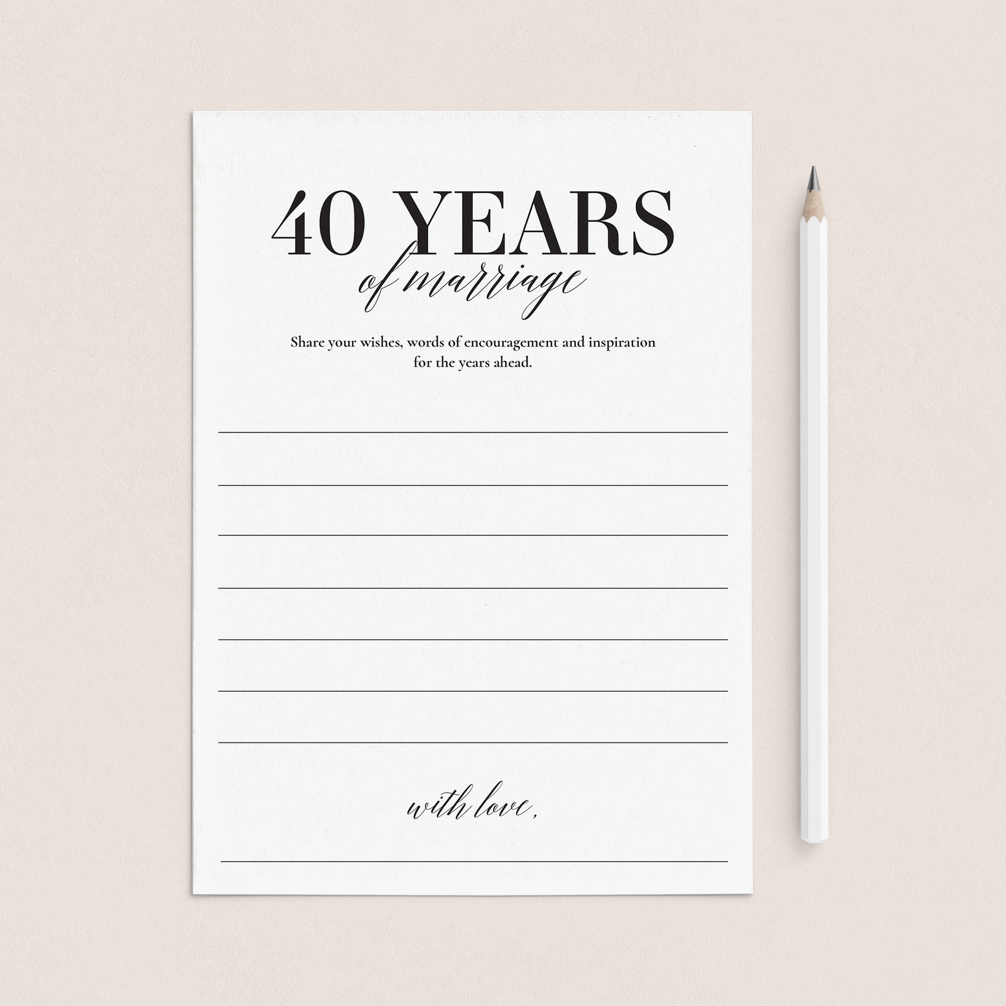40th Wedding Anniversary Wishes & Advice Card Printable by LittleSizzle