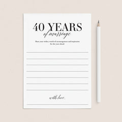 40th Wedding Anniversary Wishes & Advice Card Printable by LittleSizzle