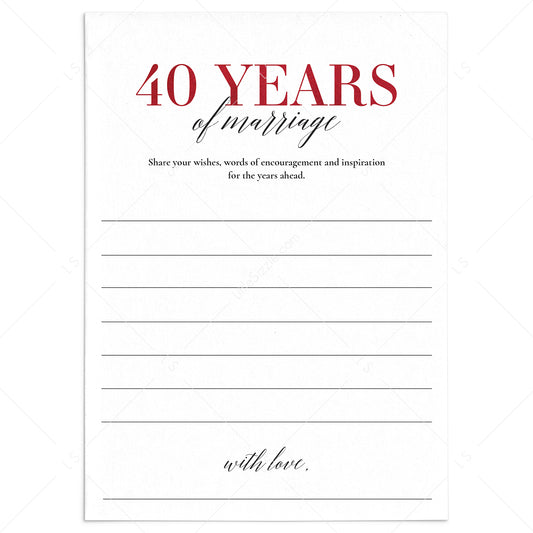 Ruby Wedding Anniversary Wishes & Advice Card Printable by LittleSizzle