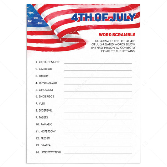 4th of July Game for Family Word Scramble by LittleSizzle