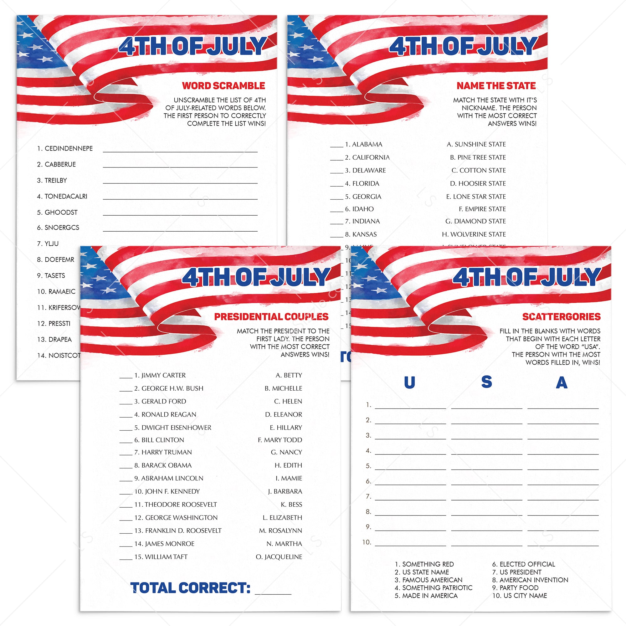 Fourth of July Party Games Bundle Printable & Virtual by LittleSizzle