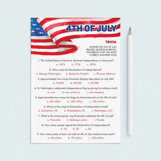 4th of July Trivia Printable & Virtual by LittleSizzle