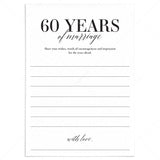 60th Wedding Anniversary Wishes & Advice Card Printable by LittleSizzle