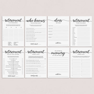 Calligraphy Retirement Games Bundle Printable