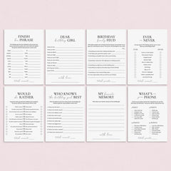 Minimalist Birthday Party Games for Her Printable by LittleSizzle