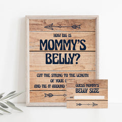 Mommy's belly game for rustic baby shower printable table sign by LittleSizzle