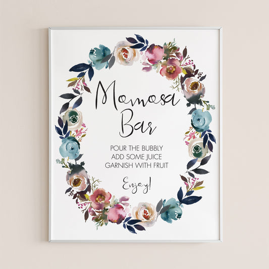 Baby shower bubbly bar sign printable flowers by LittleSizzle