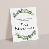 Printable Baby Shower Addressee Card Sign Greenery