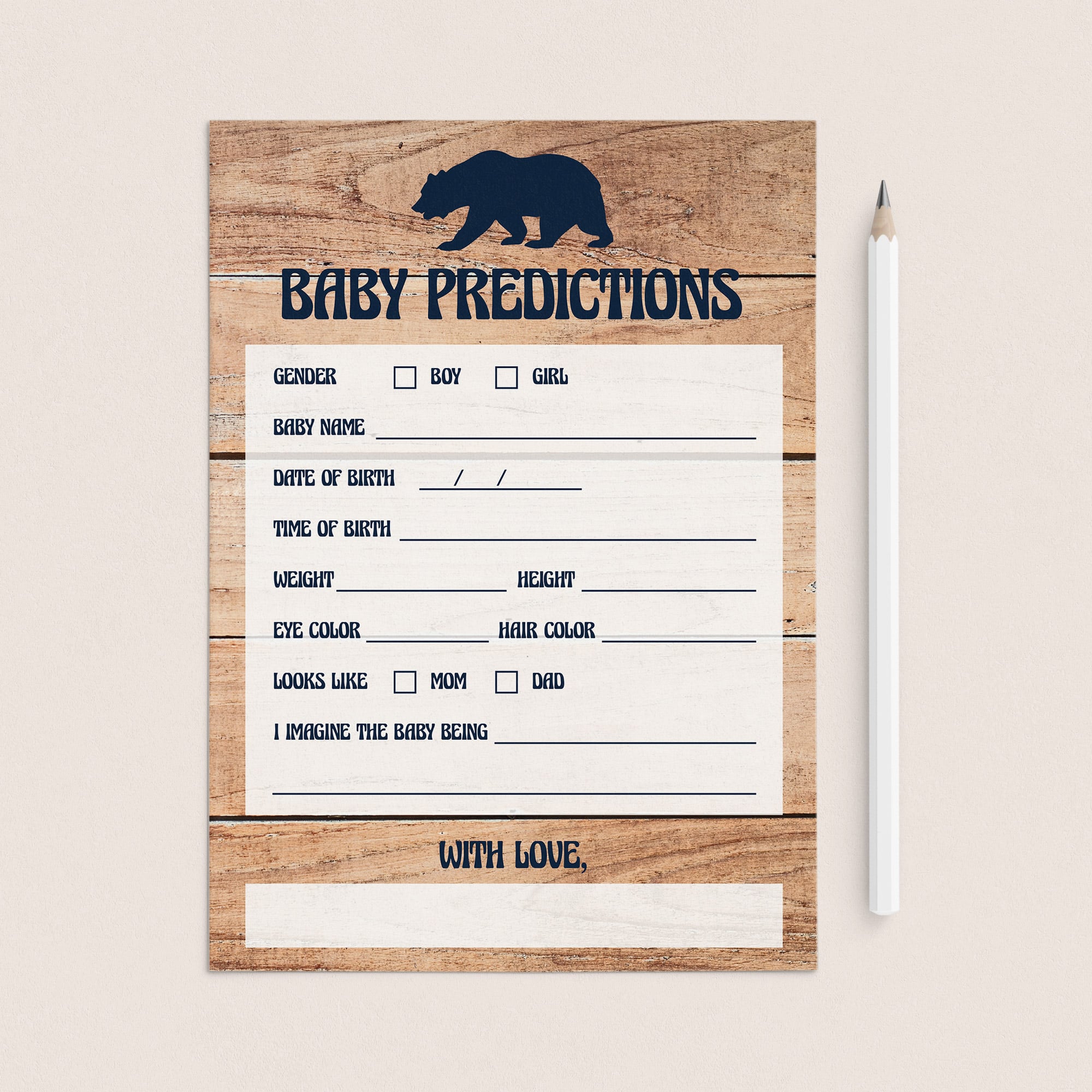 Bear baby shower prediction cards by LittleSizzle