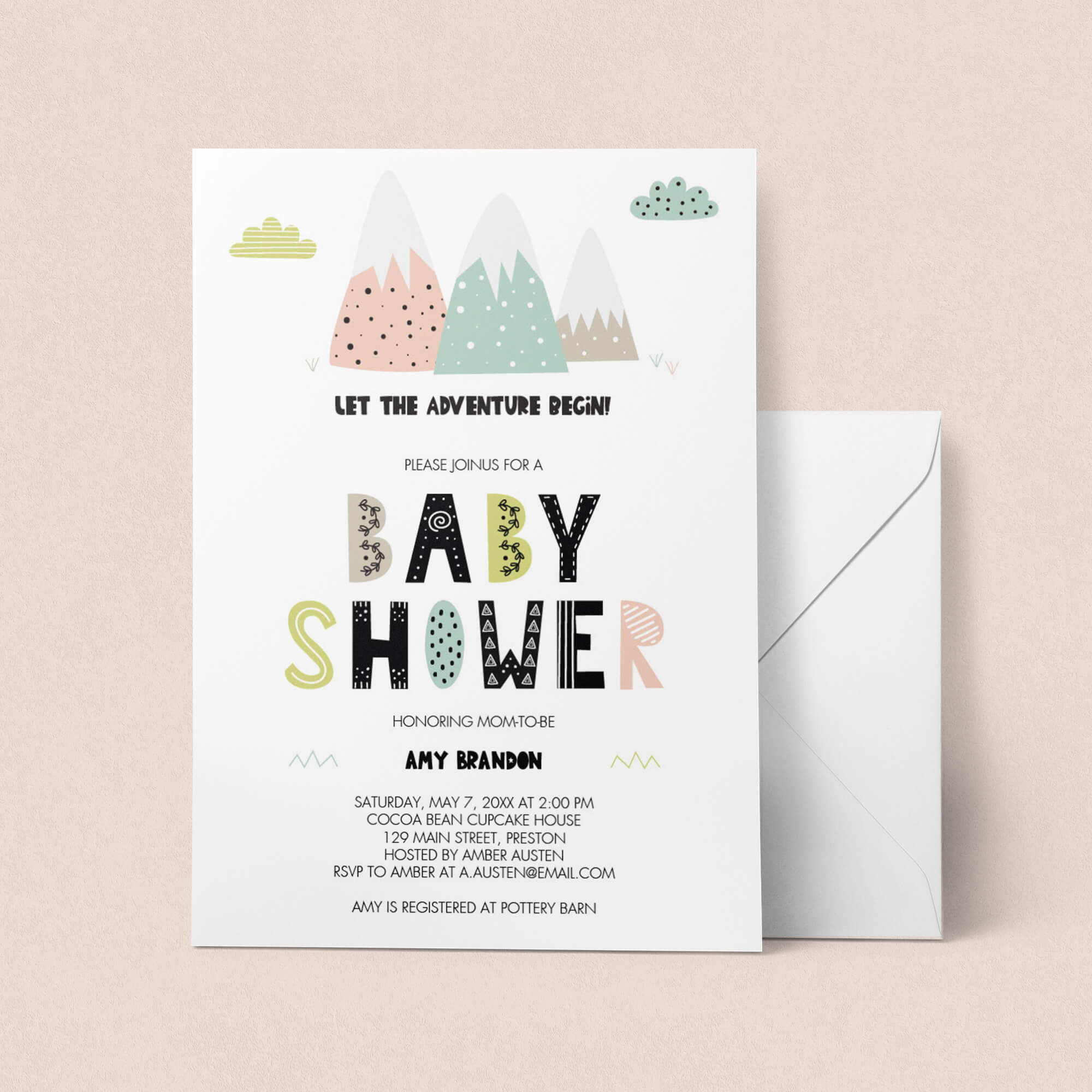 Scandinavian Mountains Baby Shower Invitation by LittleSizzle