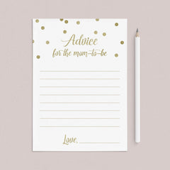 Advice for new moms for gold baby shower printable by LittleSizzle