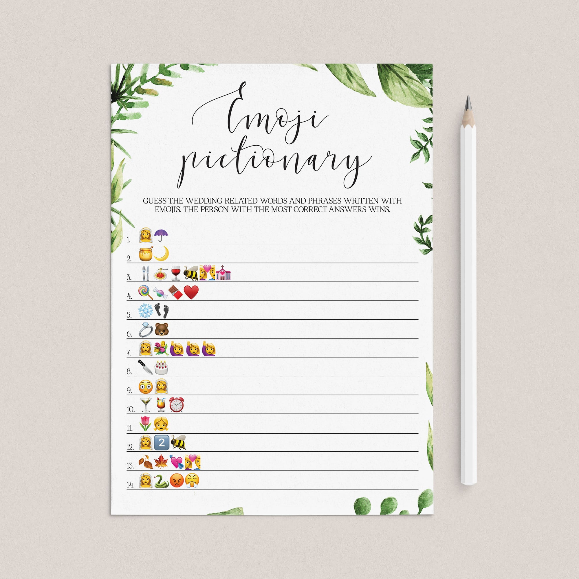 wedding emoji pictionary printables